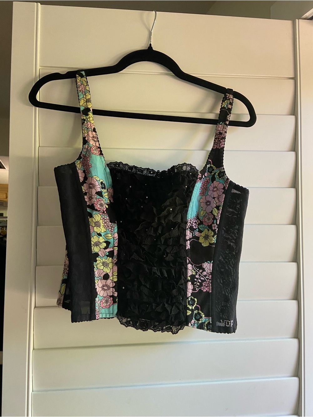VDP Black Floral Ruffle Bustier Camisole - Women